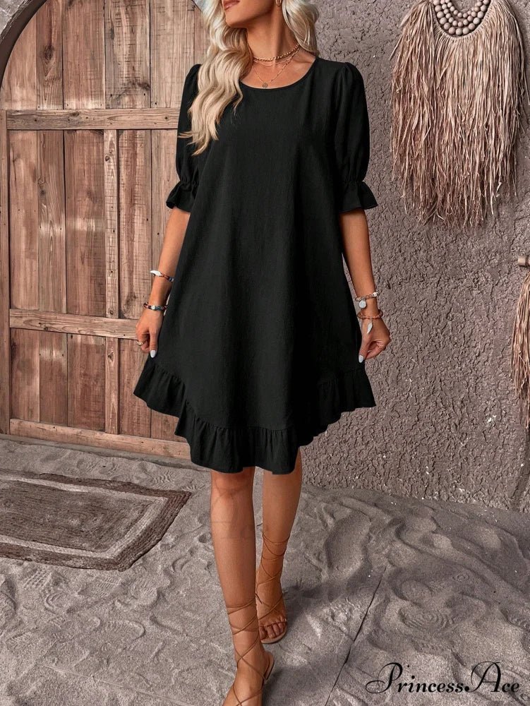SOKYND Maelle Ruffle Hem Smock Dress DressBlackS