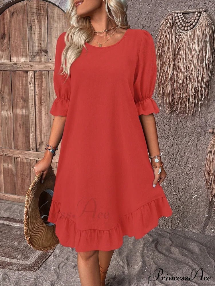 SOKYND Maelle Ruffle Hem Smock Dress DressRedS