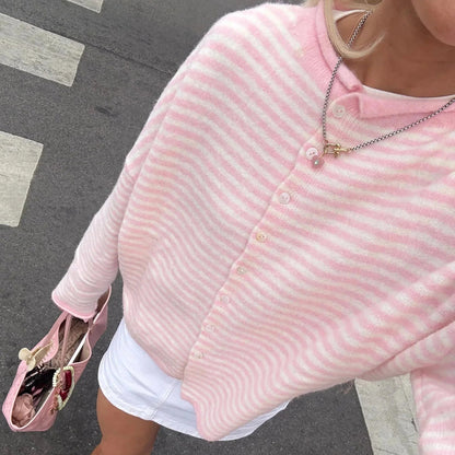 SOKYND Marivic Striped Cardigan Sweaters & CardigansPinkM