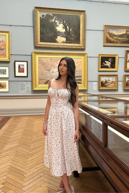SOKYND Martha Floral Print Corset Midi Dress DressesWhiteXL