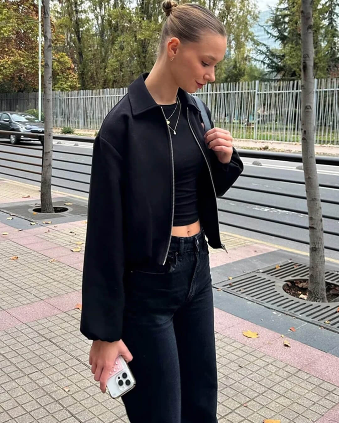 SOKYND Meera Puff Sleeve Bomber Jacket Coats & JacketsBlackS