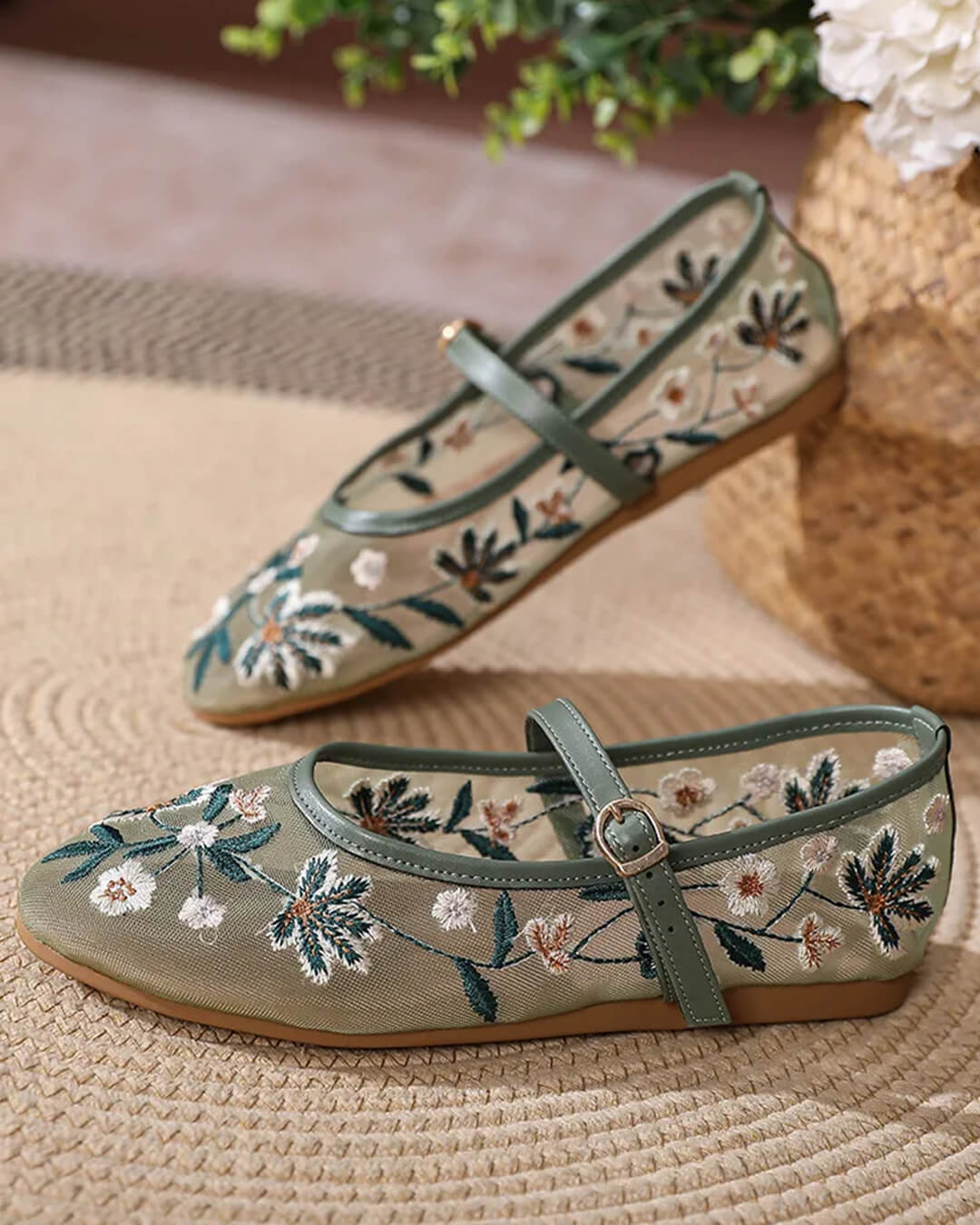 SOKYND Mia Embroidered Ballet Flats Shoesbk1772777205919777616Green40