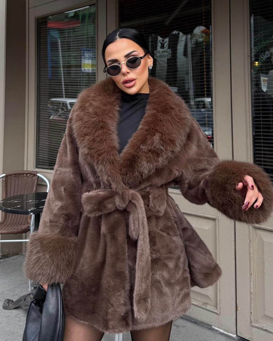 SOKYND Miriam Faux Fur Trim Coat CoatSOKYND-365143-BRO-M-90007BrownM