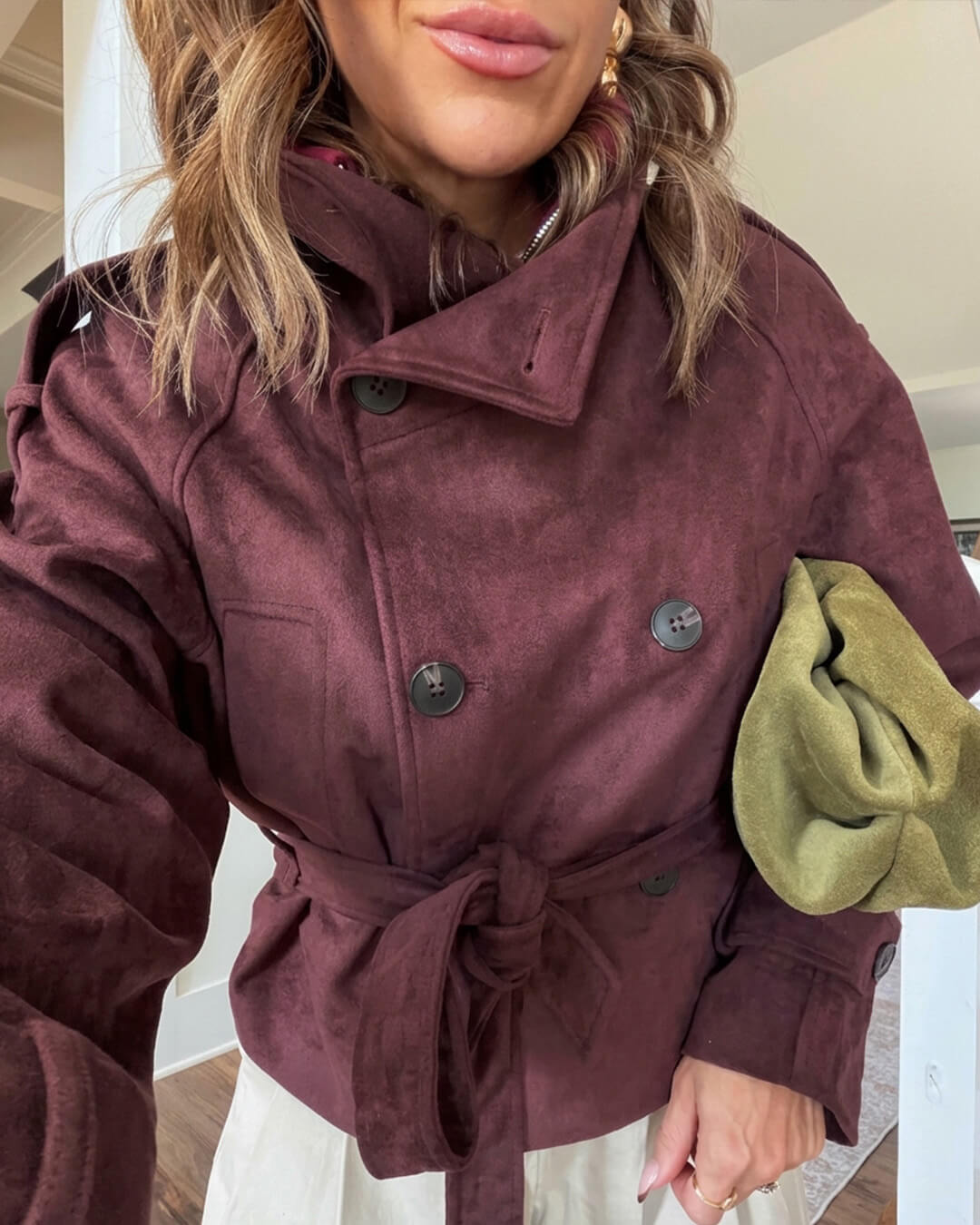 SOKYND Miriam Funnel Neck Faux Suede Belted Jacket JacketSOKYND-822743-BUR-XS-58583BurgundyXS