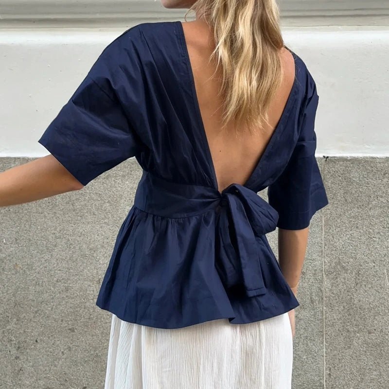 SOKYND Monica Ruffled Backless Blouse BlouseSOKYND-680855-NAV-S-82775NavyS