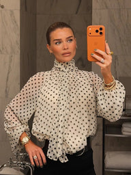 Nyla High Collar Polka Dot Blouse
