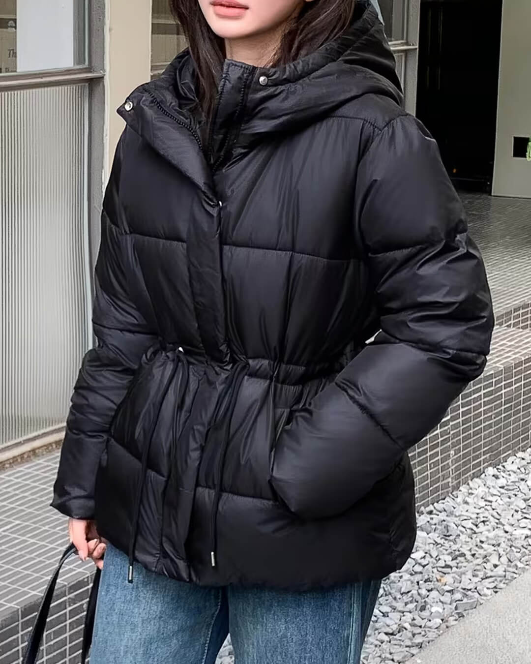 SOKYND Olivia Oversized Drawstring Waist Puffer Jacket JacketBlackL