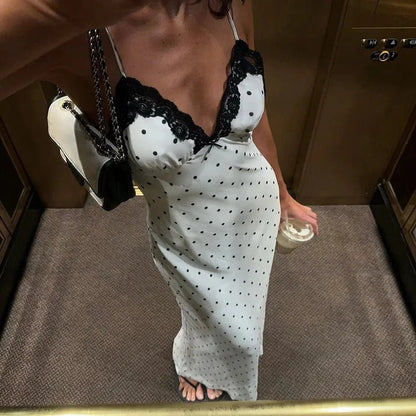 SOKYND Ophelia Lace Trim Polka Dot Dress DressWhiteL