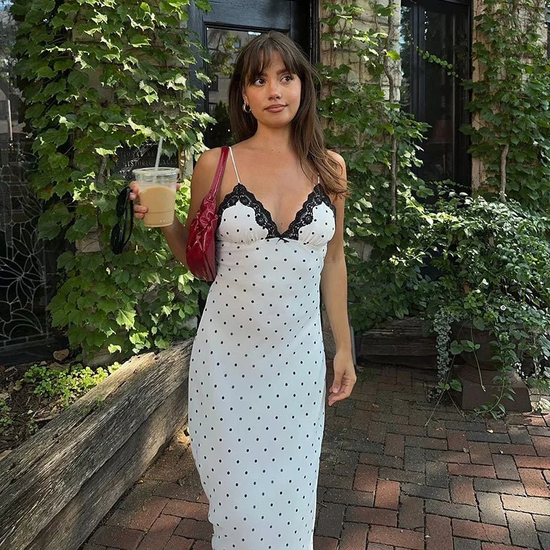 SOKYND Ophelia Lace Trim Polka Dot Dress DressWhiteS