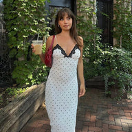Ophelia Lace Trim Polka Dot Dress