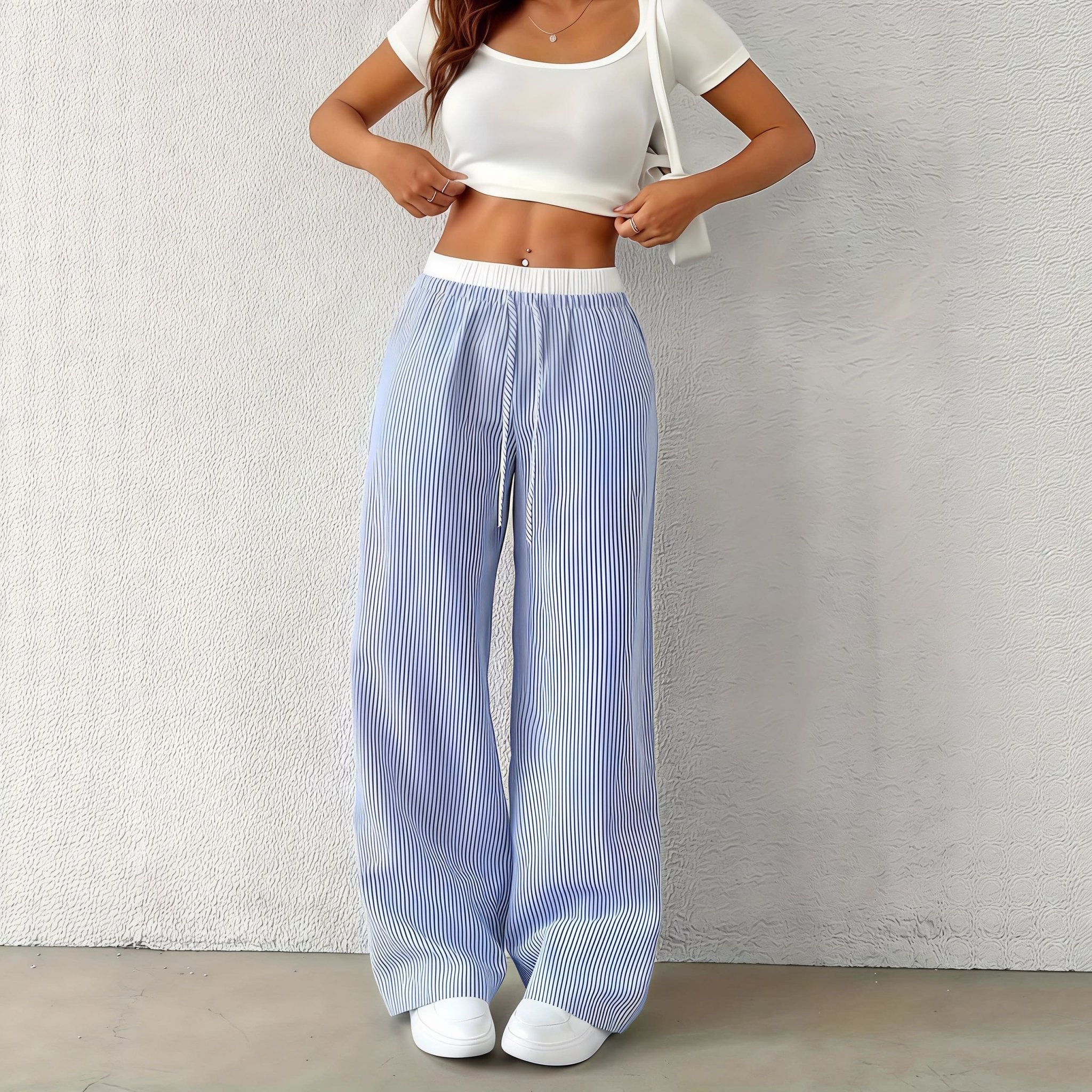 SOKYND Orla Striped Straight Casual Pants BottomsBlueM