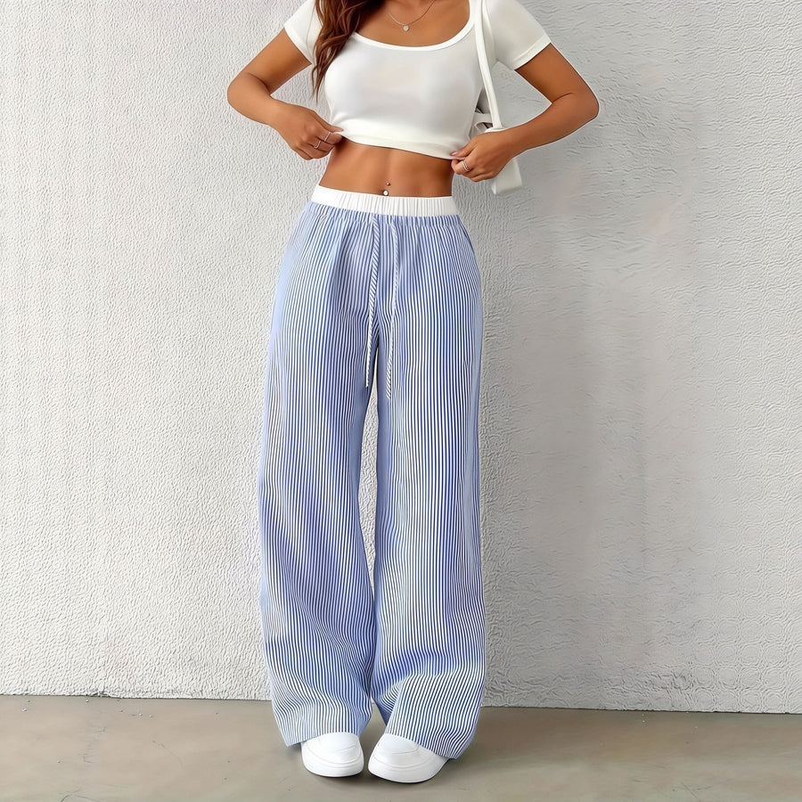 SOKYND Orla Striped Straight Casual Pants BottomsBlueM