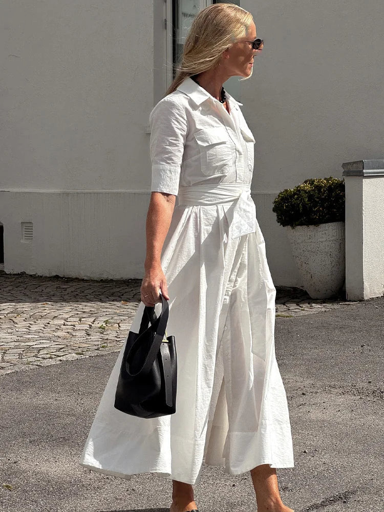 SOKYND Paloma Belted Shirt Midi Dress DressWhiteXS