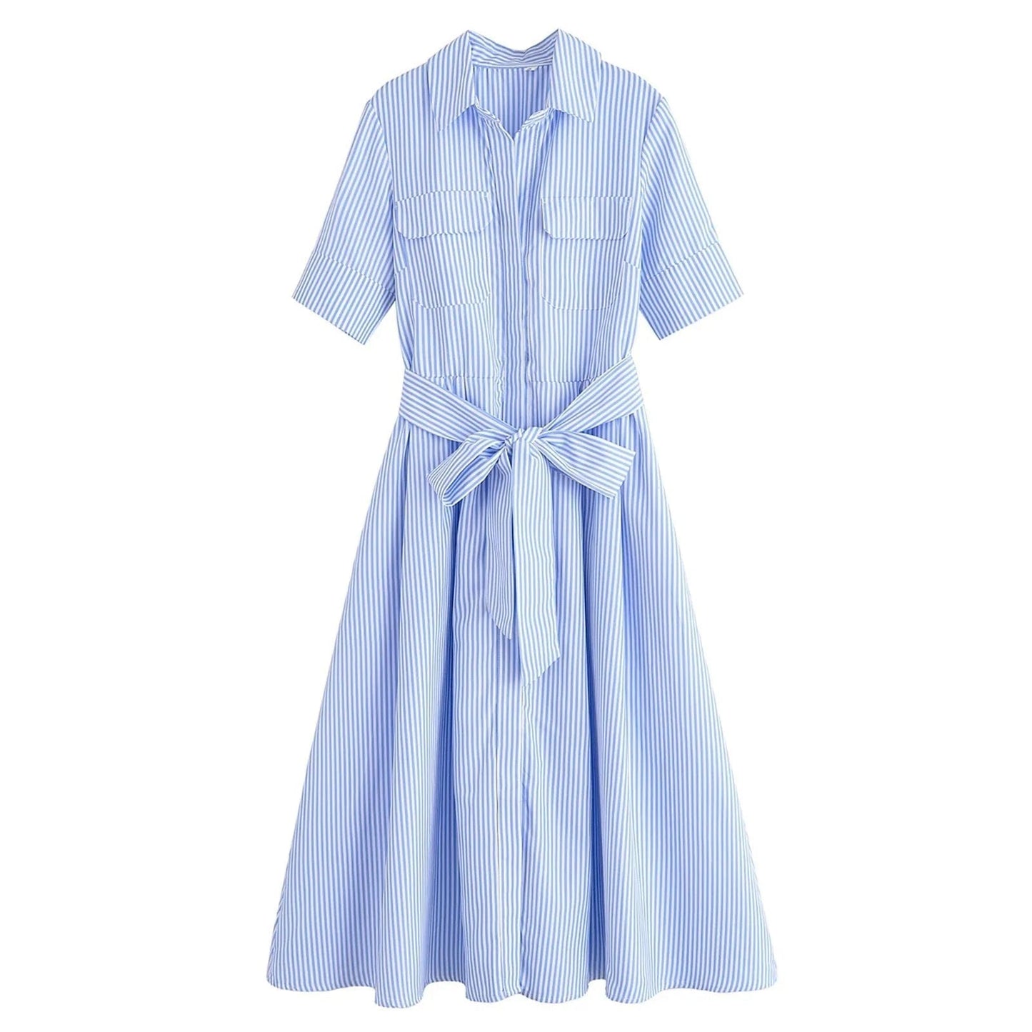 SOKYND Paloma Belted Shirt Midi Dress DressesSOKYND-375255-PIN-XS-00759Pink StripesXS