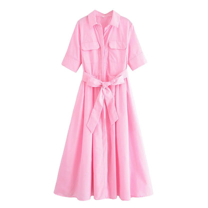 SOKYND Paloma Belted Shirt Midi Dress DressesSOKYND-375255-PIN-XS-00759Pink StripesXS