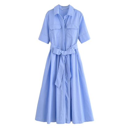 SOKYND Paloma Belted Shirt Midi Dress DressesSOKYND-375255-PIN-XS-00759Pink StripesXS