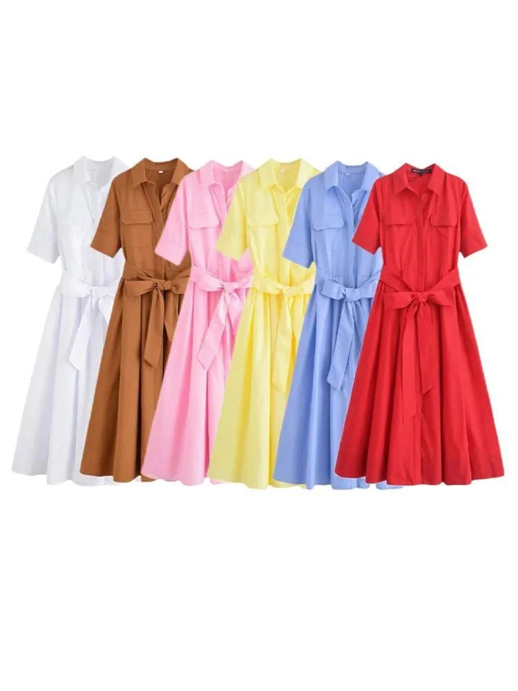SOKYND Paloma Belted Shirt Midi Dress DressesSOKYND-375255-PIN-XS-00759Pink StripesXS