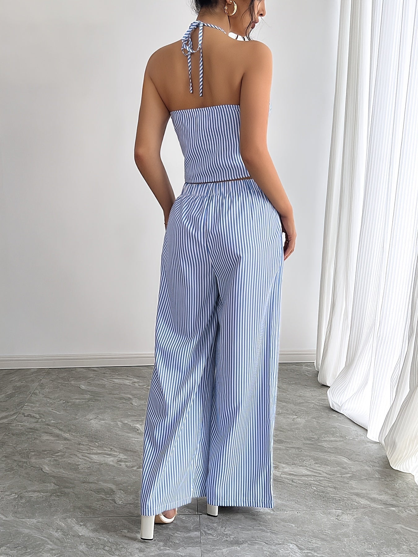 SOKYND Phoenix Striped Halter Tank Top Set TopSOKYND-043735-BLU-XS-19639BlueXS