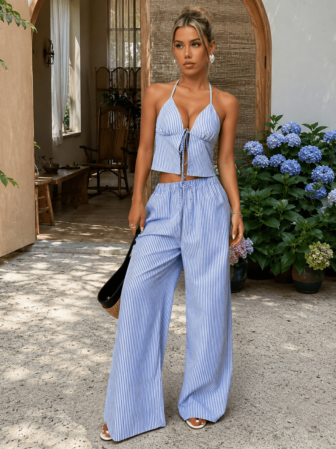 SOKYND Phoenix Striped Halter Tank Top Set TopSOKYND-043735-BLU-XS-19639BlueXS