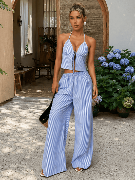 SOKYND Phoenix Striped Halter Tank Top Set TopSOKYND-043735-BLU-XS-19639BlueXS