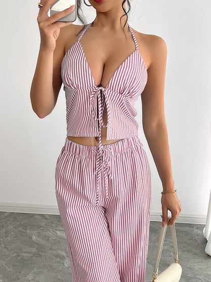 SOKYND Phoenix Striped Halter Tank Top Set TopSOKYND-043735-PIN-XS-16247PinkXS