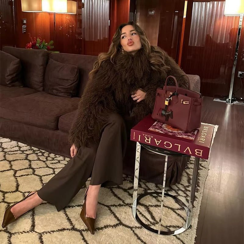 SOKYND Priscilla Fuzzy Faux Fur Coat Coats & Jacketsct1767356248755910001BurgundyXS