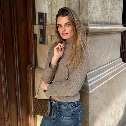 SOKYND Reese Striped Zip - Up Blazer Coats & JacketsBrownL