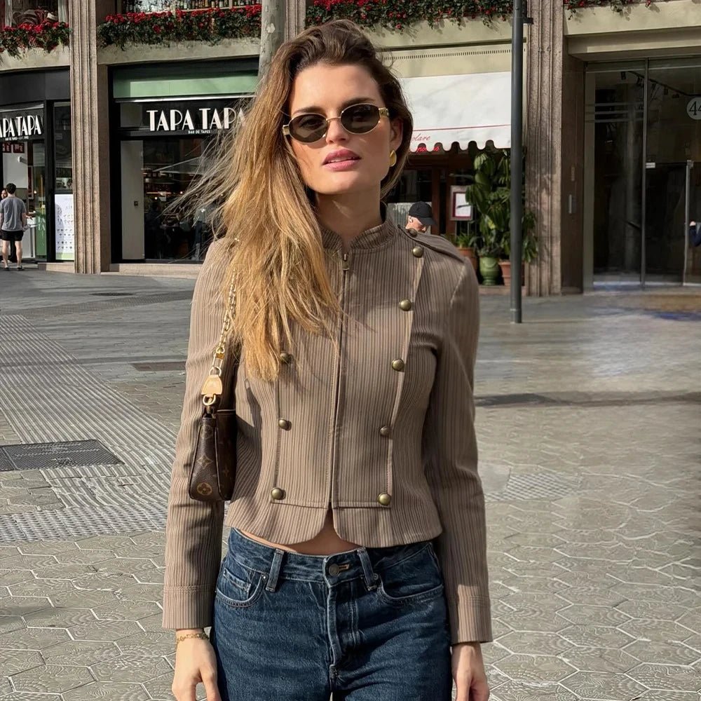 SOKYND Reese Striped Zip - Up Blazer Coats & JacketsBrownM