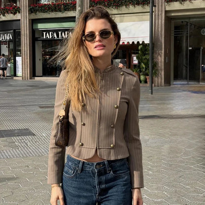 SOKYND Reese Striped Zip - Up Blazer Coats & JacketsBrownM