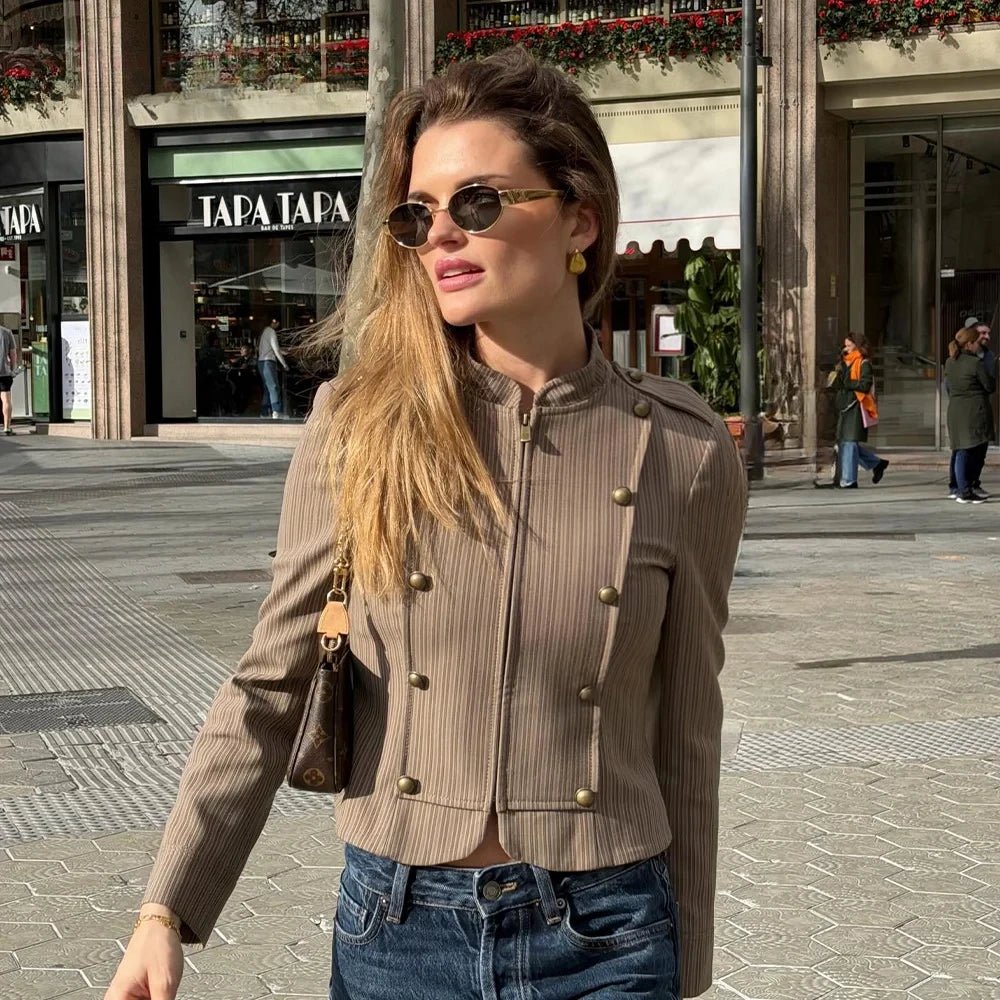 SOKYND Reese Striped Zip - Up Blazer Coats & JacketsBrownXS
