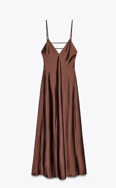 SOKYND Reina Satin Backless Maxi Dress DressBrownXS