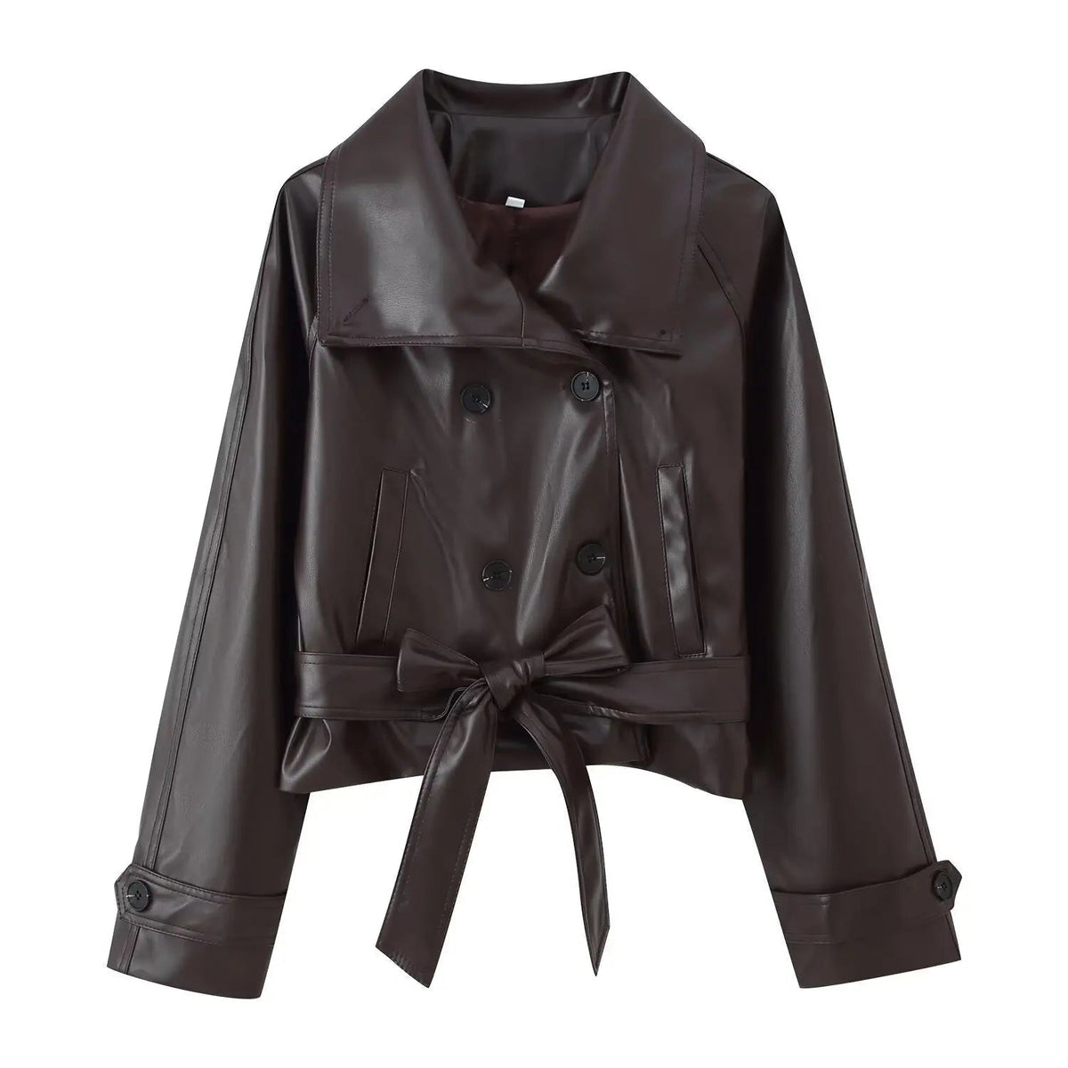 SOKYND Rose Faux Leather Lace-Up Trench Coat CoatSOKYND-484439-BRO-S-48855BrownS
