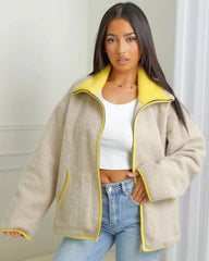 Ruby Stand Collar Contrast Knit Pilot Jacket