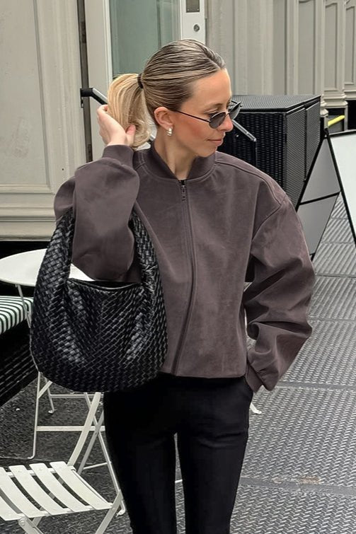 SOKYND Ruth Suede Bomber Jacket JacketSOKYND-765079-GRE-S-59063GreyS