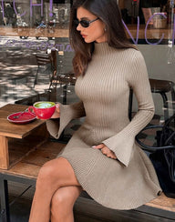 Sara Bell Sleeve Ribbed Knit Sweater Dress