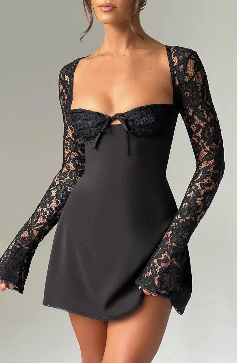 SOKYND Sylva Mini Dress with Lace Details DressBlackS