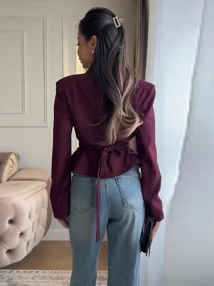 SOKYND Tanya Structured Shoulder Cinched Blazer Coats & Jacketspp1772777205900164625BurgundyS