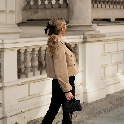 SOKYND Thelma Cropped Trench Coat Coats & JacketsJF1774219786687552112BeigeM