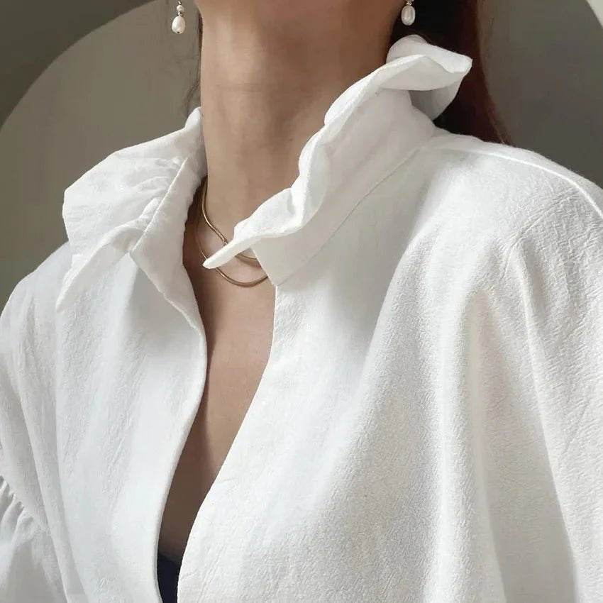 SOKYND Yelena V - Neck Puff Sleeve Blouse TopsM