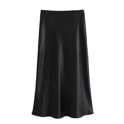 SOKYND Yui High Waist Black Satin Midi Skirt SkirtBlackXS