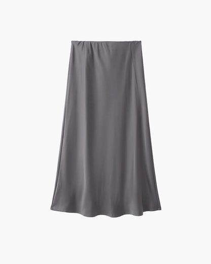 SOKYND Yui High Waist Black Satin Midi Skirt SkirtGreyXS