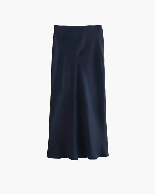 SOKYND Yui High Waist Black Satin Midi Skirt SkirtNavy BlueXS