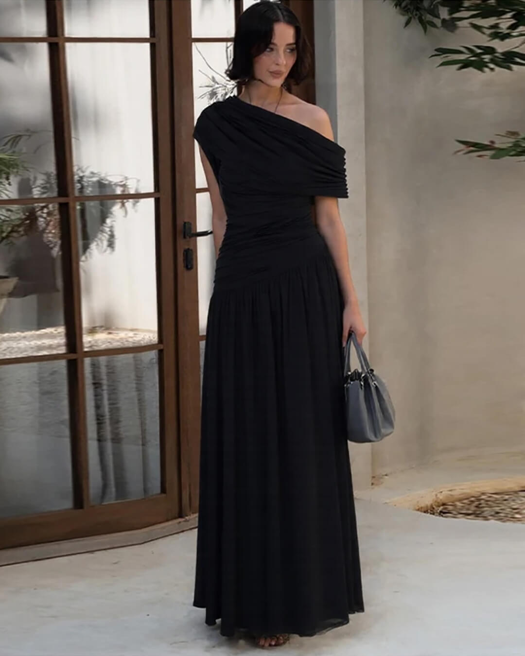 SOKYND Yvonne One Shoulder Maxi Dress DressesvH1772777205898725016BlackM