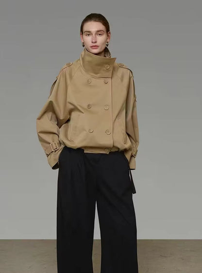 Erica High Funnel Neck Cropped Trench Jacket