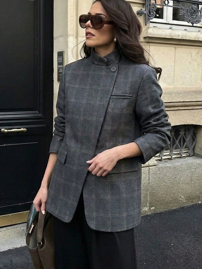 Miriam Plaid Stand Collar Blazer